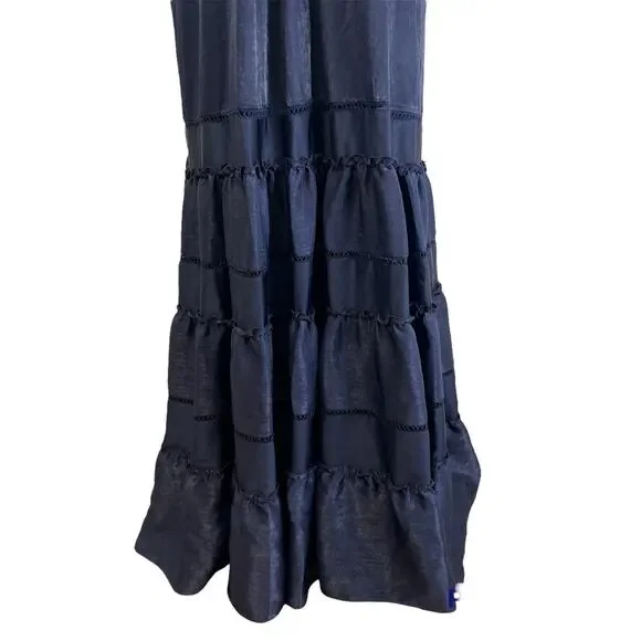 Jonathan Simkhai Tiered Sleeveless V Neck Maxi Dress Midnight Blue